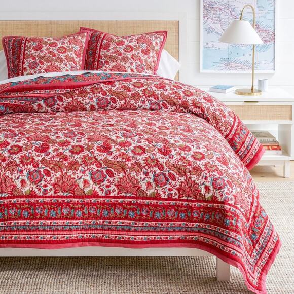 Pottery Barn Other - Pottery Barn Jane Floral Handcrafted Reversible Quilt Full Queen Bedding NWT